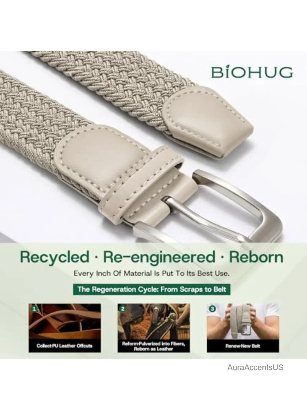 Men's Elastic Braided Belt Recycled Fabric Stretch Woven Belt 1.34